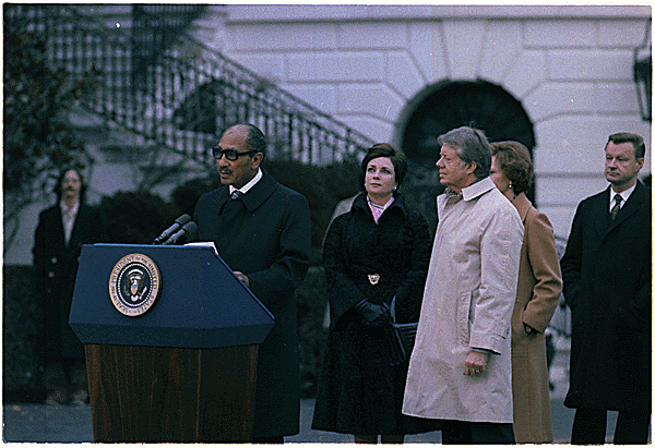 Anwar Sadat Speaks During an Arrival Ceremony Hosted by Jimmy Carter