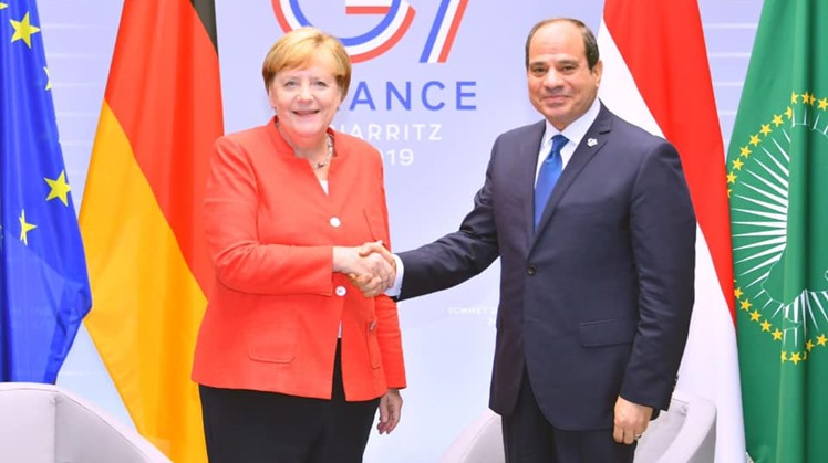 Egypt's President Abdel Fattah  al-Sisi met on Sunday with German Chancellor Angela Merkel, on the sidelines of the G7 summit held in France.