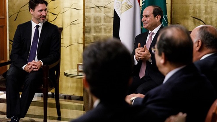 Prime Minister Justin Trudeau today met with the President of Egypt, Abdel Fattah el-Sisi, on the margins of the 33rd African Union Summit in Addis Ababa, Ethiopia- Press photo/the official website of the Canadian Prime Minister’s Office.
