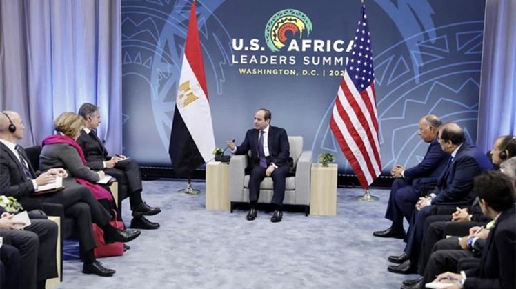 President Abdel-Fattah El-Sisi during his meeting with US Secretary of State Antony Blinken in Washington DC on Wednesday (photo courtesy of Egyptian Presidency)
