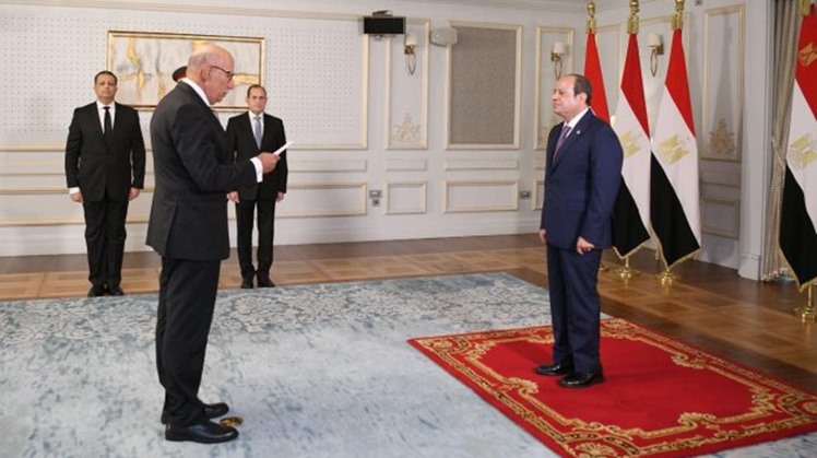 Counselor Assem Ghaiesh was sworn in as the new head of the Court of Cassation before President Abdel Fattah El-Sisi in Alamein City, June 29, 2025 - Presidency