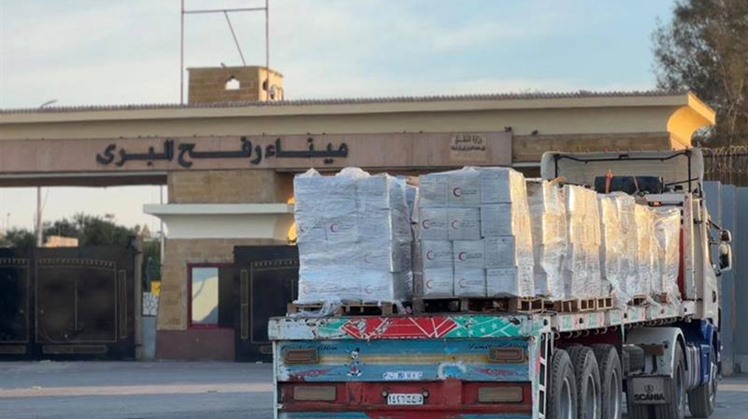 Humanitarian aid arriving at Rafah Border 