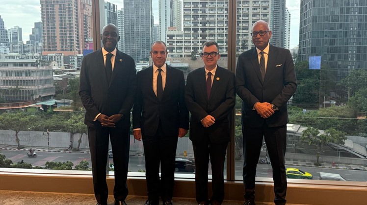 Egyptian Foreign Minister Badr Abdelatty meets IFC Managing Director Makhtar Diop, with Planning Minister Ahmed Rostom attending, to discuss investment and private sector development.