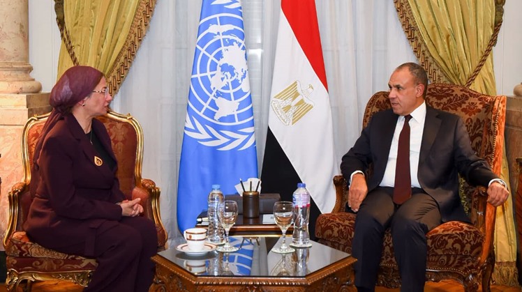 Egyptian Foreign Minister Badr Abdelatty meets UNCCD Executive Secretary Yasmine Fouad to discuss preparations for Egypt's hosting of COP18 in 2028 and cooperation on drought and desertification.