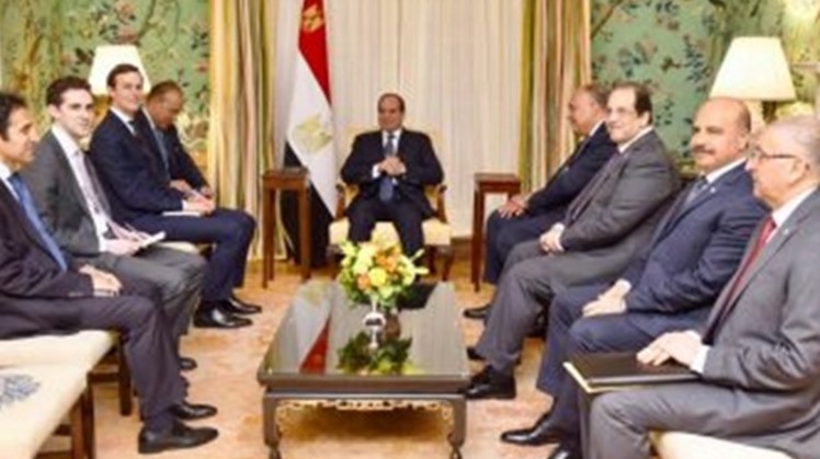 President Abdel Fatah al-Sisi with White House Senior Adviser Jared Kushner in Blair House in Washington D.C. on the first day of his current three-day visit to the United States
