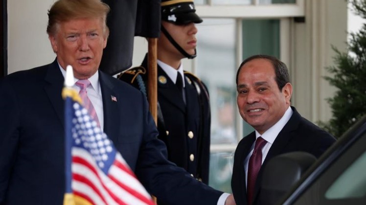 U.S. President Donald Trump welcomes Egypt's President Abdel Fattah Al Sisi to the White House in Washington, U.S., April 9, 2019. REUTERS/Carlos Barria