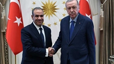 Egypt’s Foreign Minister Badr Abdelatty greeted by Turkish President Recep Tayyip Erdoğan during his visit to Ankara.