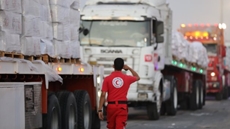 The 9th convoy of Egyptian Red Crescent's aid trucks has departed from the Rafah border crossing toward the Gaza Strip, 5 August 2025 - ERC