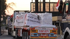  truck loaded with humanitarian aid from the Egyptian Red Crescent enters to Gaza Strip on August 2, 2025- press photo