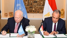 Egyptian Foreign Minister Badr Abdelatty and UN High Representative Miguel Ángel Moratinos attend the signing of a memorandum of understanding in New York.