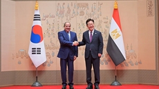 Presidents Abdel Fattah El-Sisi and Lee Jae Myung witness the signing of bilateral cooperation agreements at the presidential office in Seoul.